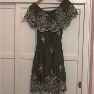 Olive off the shoulder embroidered dress